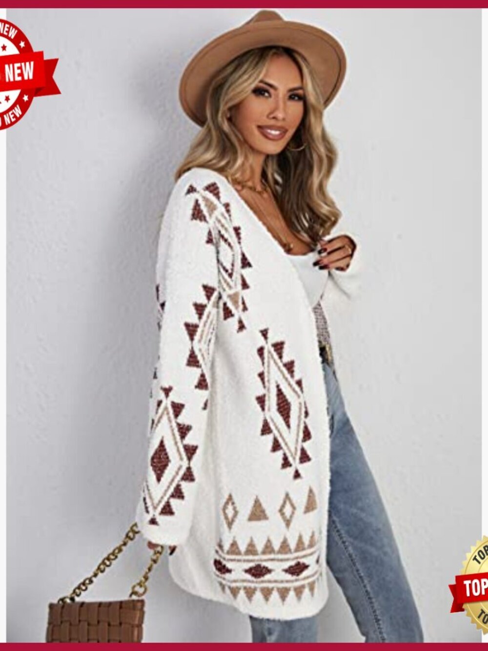 Open Front Long Sleeve Chunky Knit Boho Cardigan Sweater Coat - Picture 4 of 6